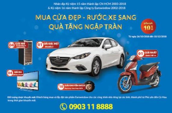 Eurowindow HCM: “Rước xe sang - Nhận ngàn quà tặng” nhân khuyến mãi sinh nhật 15 năm