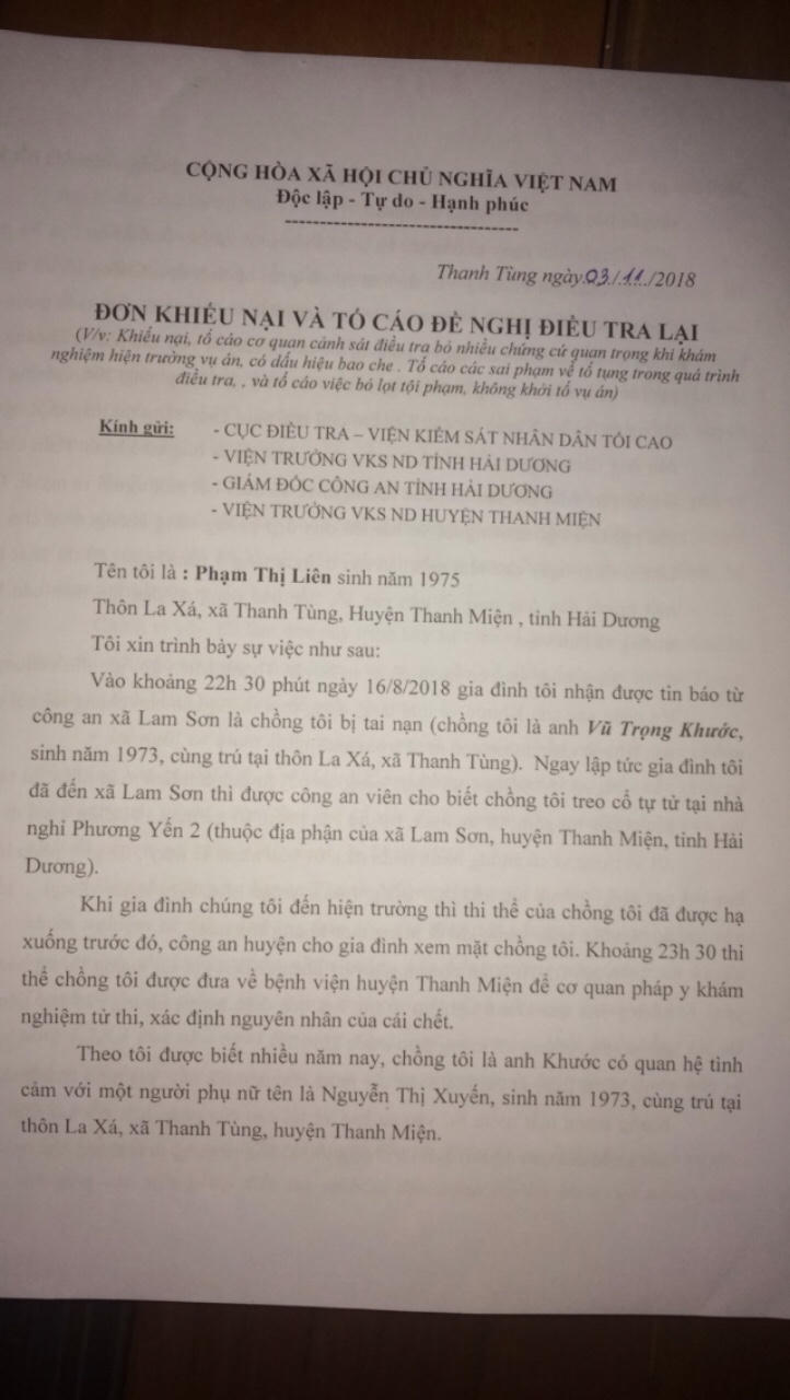 Vụ nạn nhân chết trong tư thế treo cổ tại nhà nghỉ ở Hải Dương: Gia đình khiếu nại nội dung công an huyện trả lời