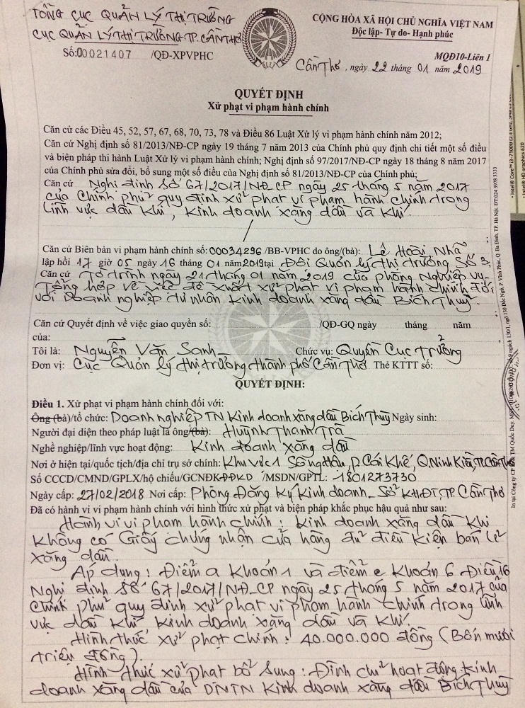 Vụ bè xăng dầu kinh doanh không phép: Cần Thơ ra quyết định xử phạt hành chính
