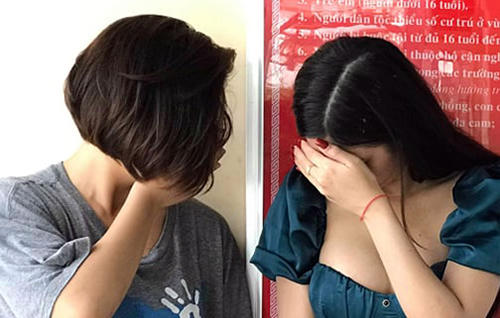 Bốn trong 7 cô gái dương tính với ma túy. Ảnh: Quang Bình.