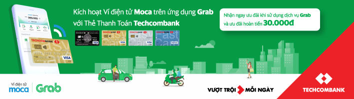 Ví điện tử Moca trên ứng dụng Grab chính thức liên kết với Techcombank