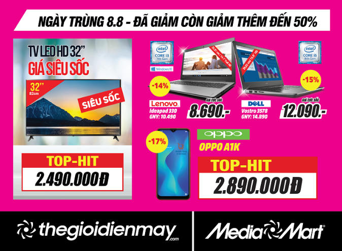 Siêu thị điện máy khuyến mại khủng dịp Ngày trùng 8/8