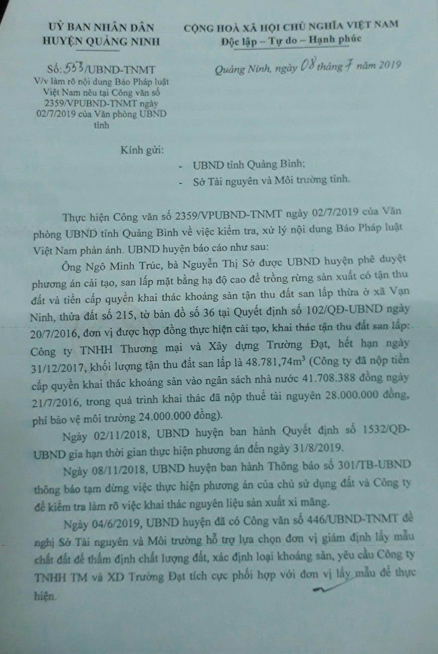 Nghi án khai thác khoáng sản trái phép tại Quảng Bình: UBND huyện Quảng Ninh cho rằng diệp thạch sét chỉ là…đất san lấp
