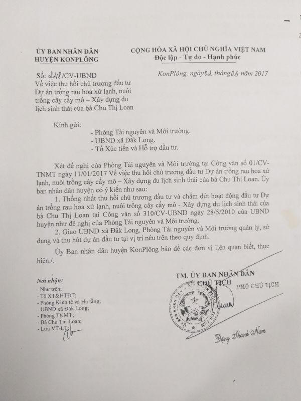 Kom Tum: Doanh nghiệp bị bức tử trước quyết định thu hồi Dự án bất chấp hậu quả của Huyện Kon Plông