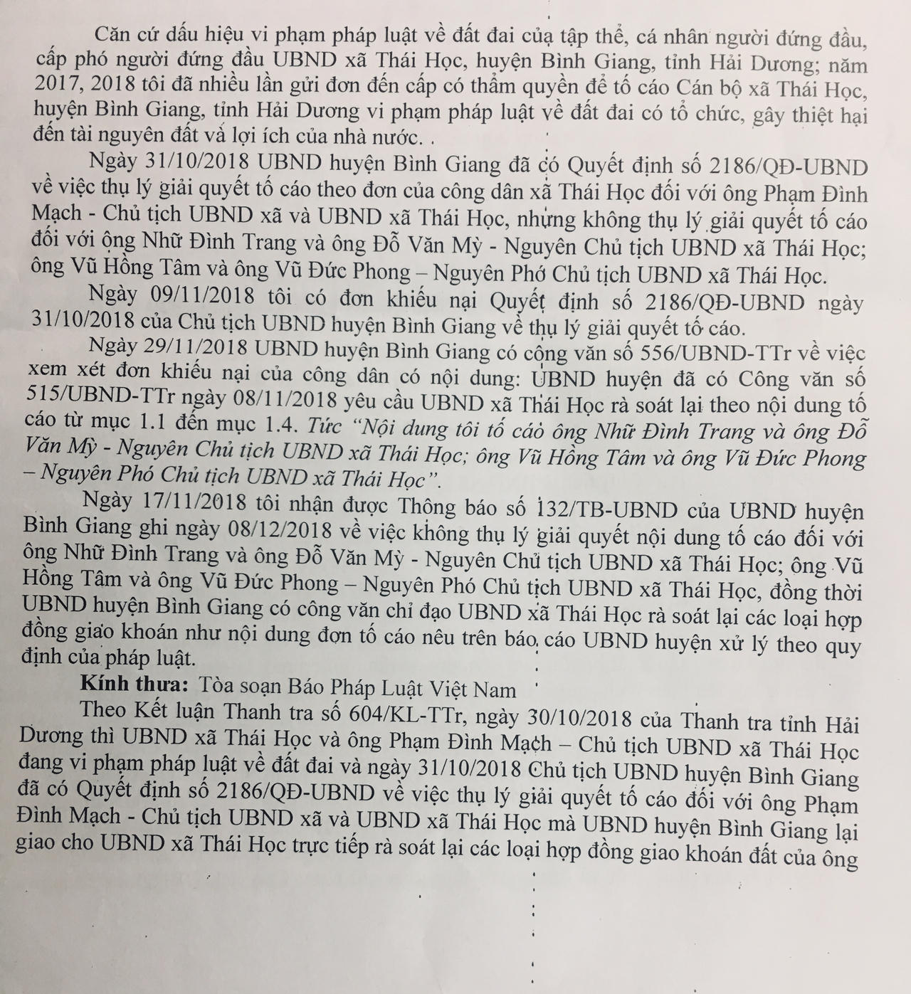UBND huyện Bình Giang (Hải Dương): Lạm quyền chuyển đổi 52 ngàn m2 đất nhưng chỉ bị… “rút kinh nghiệm”