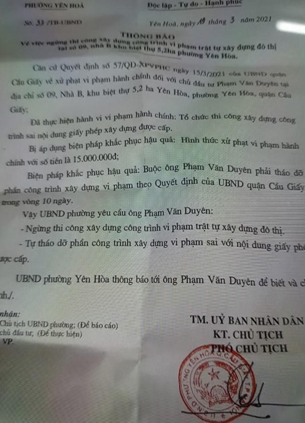 Vi phạm TTXD đô thị tại phường Yên Hòa: Sẽ xử lý triệt để các vi phạm