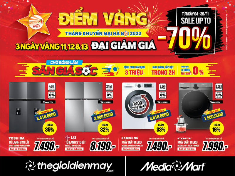 Điểm Vàng Tháng khuyến mại Hà Nội 2022, MediaMart giảm giá lên đến 70% toàn mặt hàng