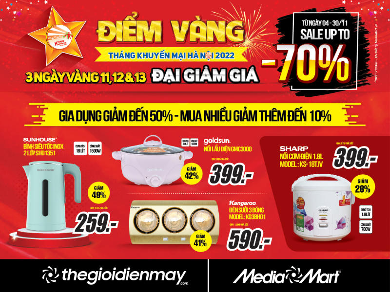 Điểm Vàng Tháng khuyến mại Hà Nội 2022, MediaMart giảm giá lên đến 70% toàn mặt hàng