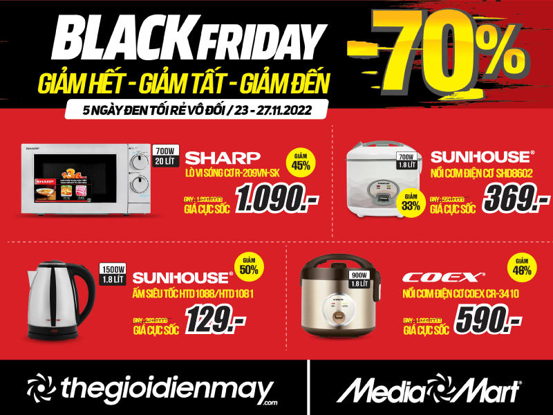 Black Friday: Siêu thị điện máy sale đến 70% tất cả sản phẩm
