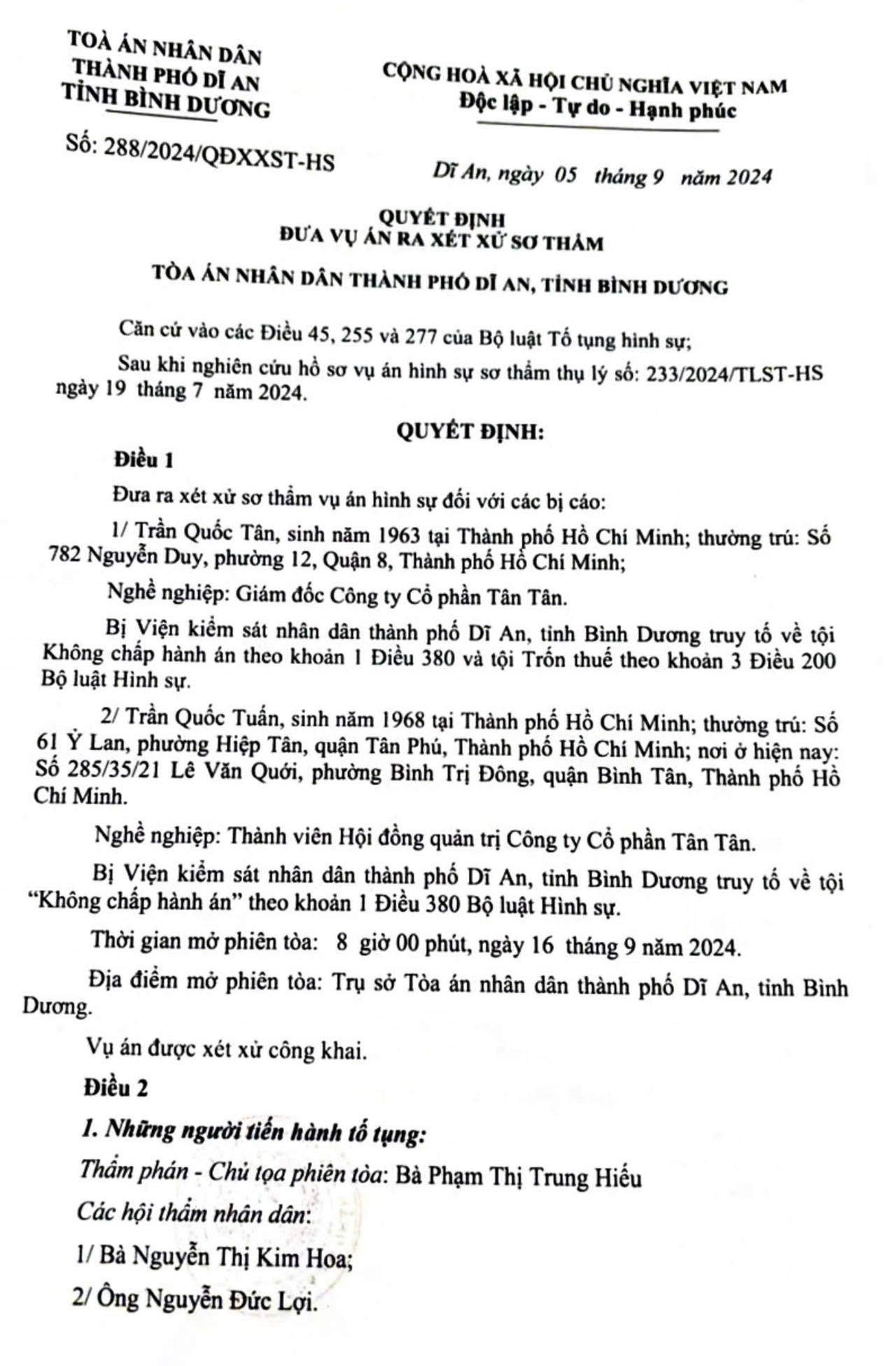 Sắp xét xử vụ 'không chấp hành án' tại Công ty Tân Tân (Bình Dương): Đại diện mới của Công ty cho biết trụ sở vẫn bị chiếm giữ 