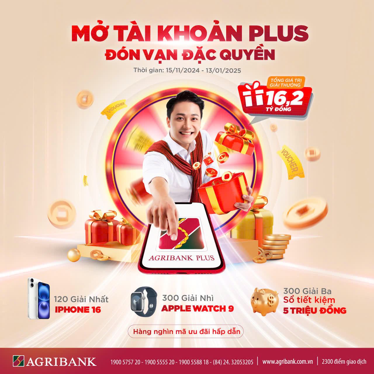Thu thập sinh trắc học trên Agribank Plus - Cơ hội rinh iPhone 16 và nhiều quà hấp dẫn