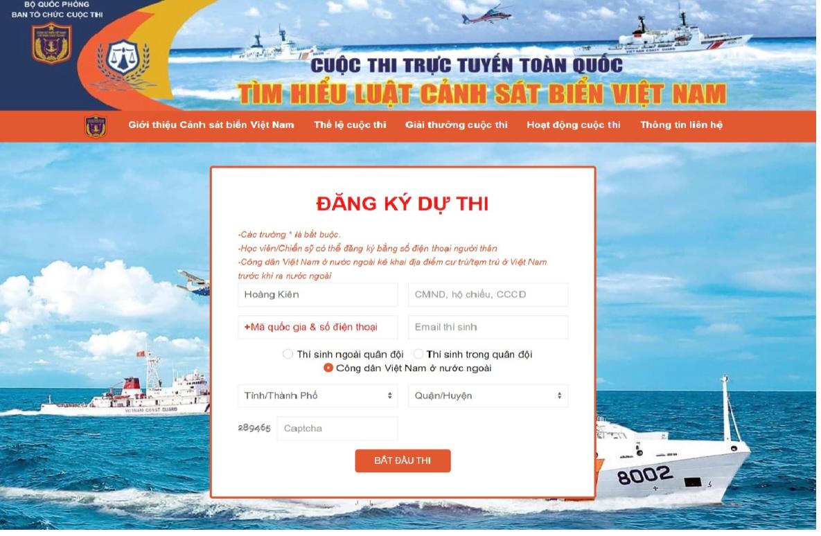 Hàng ngàn lượt thí sinh tham gia thi “Tìm hiểu Luật Cảnh sát biển Việt Nam” ngay trong ngày đầu mở link 