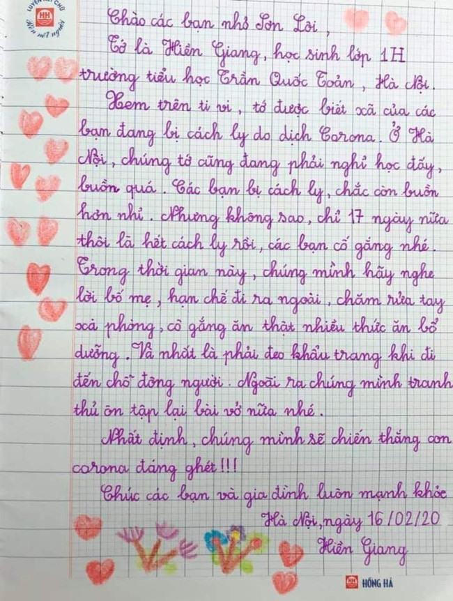 Xúc động bức thư học sinh vùng dịch Sơn Lôi cảm ơn các bạn nhỏ Hà Nội