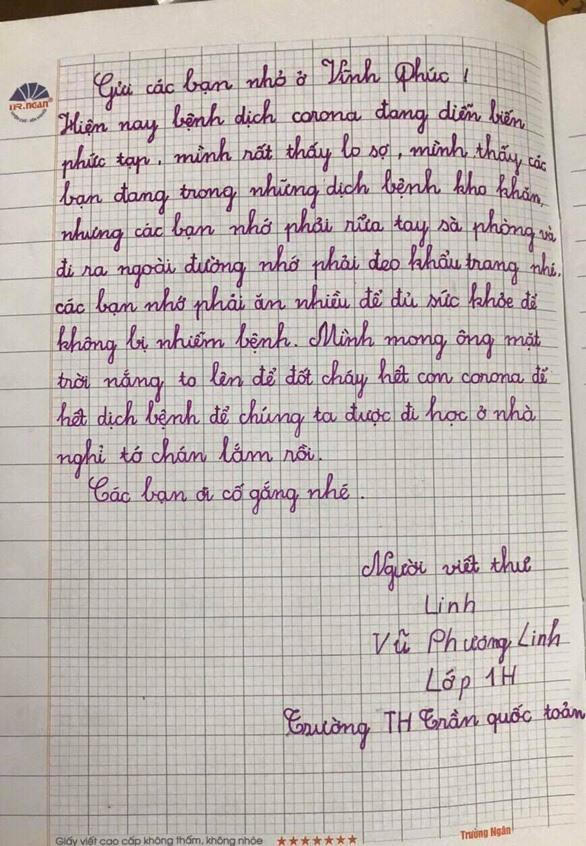 Xúc động bức thư học sinh vùng dịch Sơn Lôi cảm ơn các bạn nhỏ Hà Nội