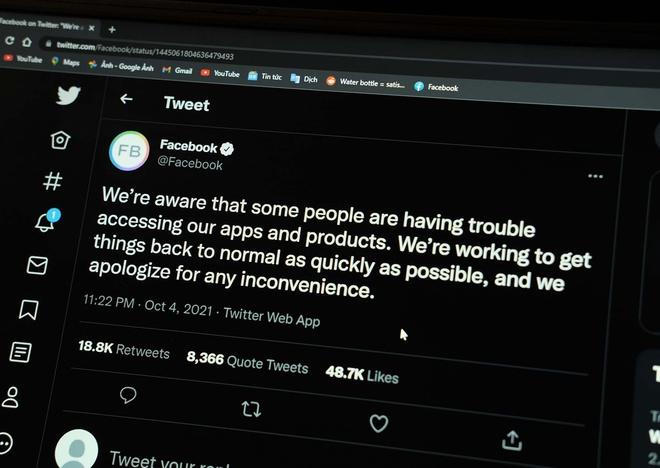 Facebook tê liệt trên toàn cầu, cổ phiếu lao dốc, đại diện lên tiếng xin lỗi trên Twitter