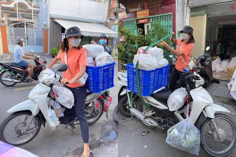  H'Hen Niê đi giao hàng trong mùa dịch. (Ảnh: FBNV) - Tin sao Viet - Tin tuc sao Viet - Scandal sao Viet - Tin tuc cua Sao - Tin cua Sao