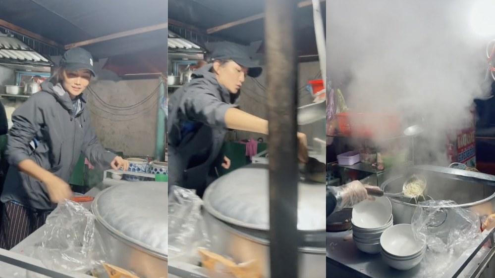 H'Hen Niê gây chú ý khi đi bán hủ tiếu trong đêm mưa