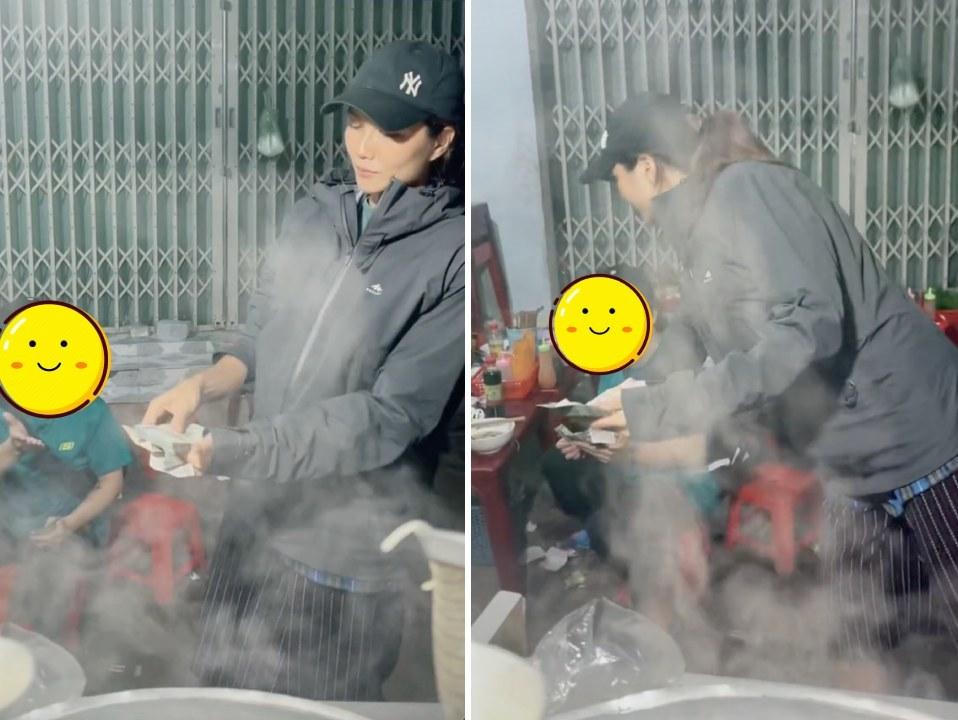 H'Hen Niê gây chú ý khi đi bán hủ tiếu trong đêm mưa