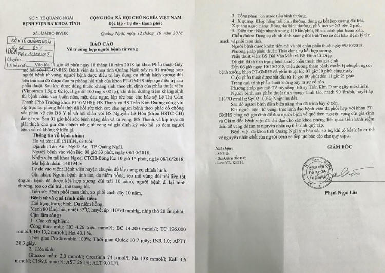 Nam bệnh nhân bất ngờ tử vong sau khi phẫu thuật đùi