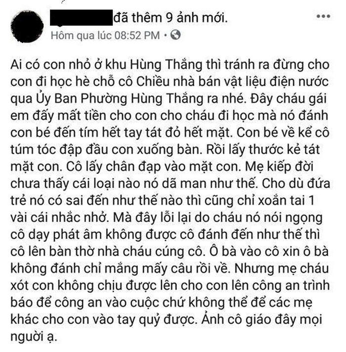 Bé gái 9 tuổi bị cô giáo dạy thêm đánh bầm mặt 