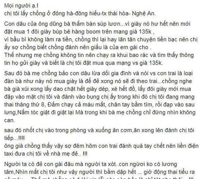 Chồng nghe lời mẹ đánh vợ mang thai tím người vì... đôi giày 135 nghìn đồng?