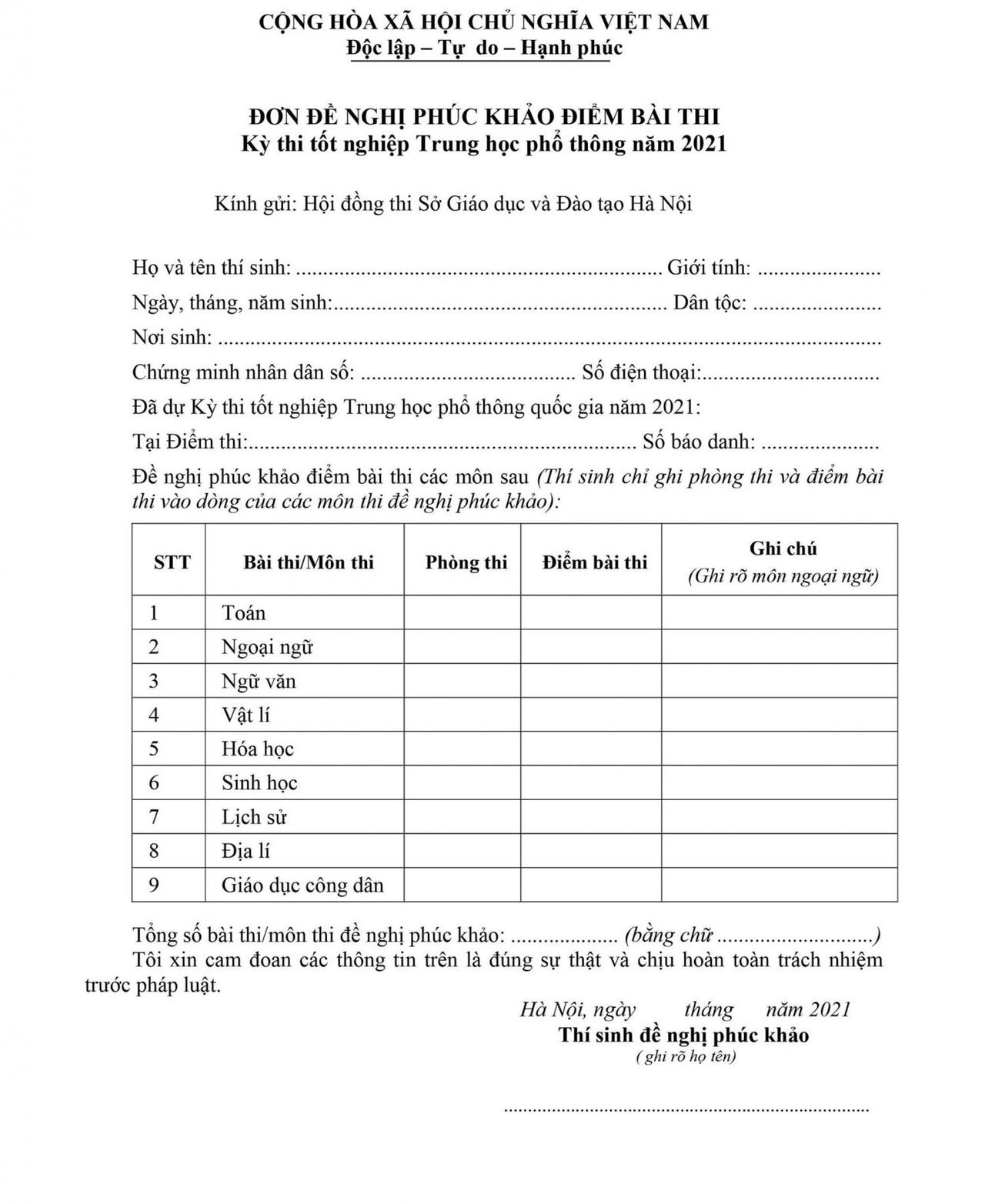 Thí sinh có thể gửi đơn xin phúc khảo bài thi qua email, Zalo