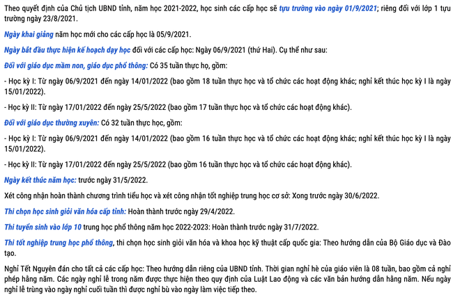 Những tỉnh đầu tiên công bố lịch tựu trường và ngày bắt đầu năm học mới