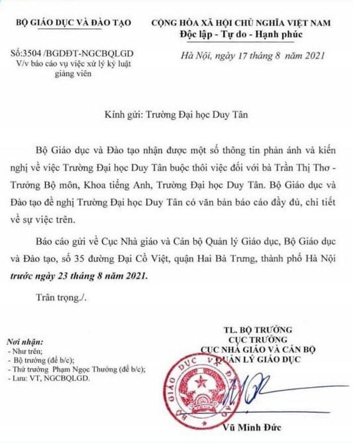 Bộ GD-ĐT yêu cầu báo cáo vụ sa thải nữ giảng viên phát ngôn sai về COVID-19