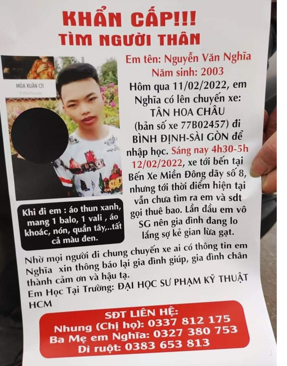 Nam sinh viên mất tích bí ẩn khi vào TP.HCM nhập học