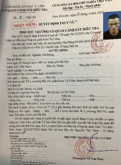 Truy nã đối tượng cố ý gây thương tích tại quận Nam Từ Liêm