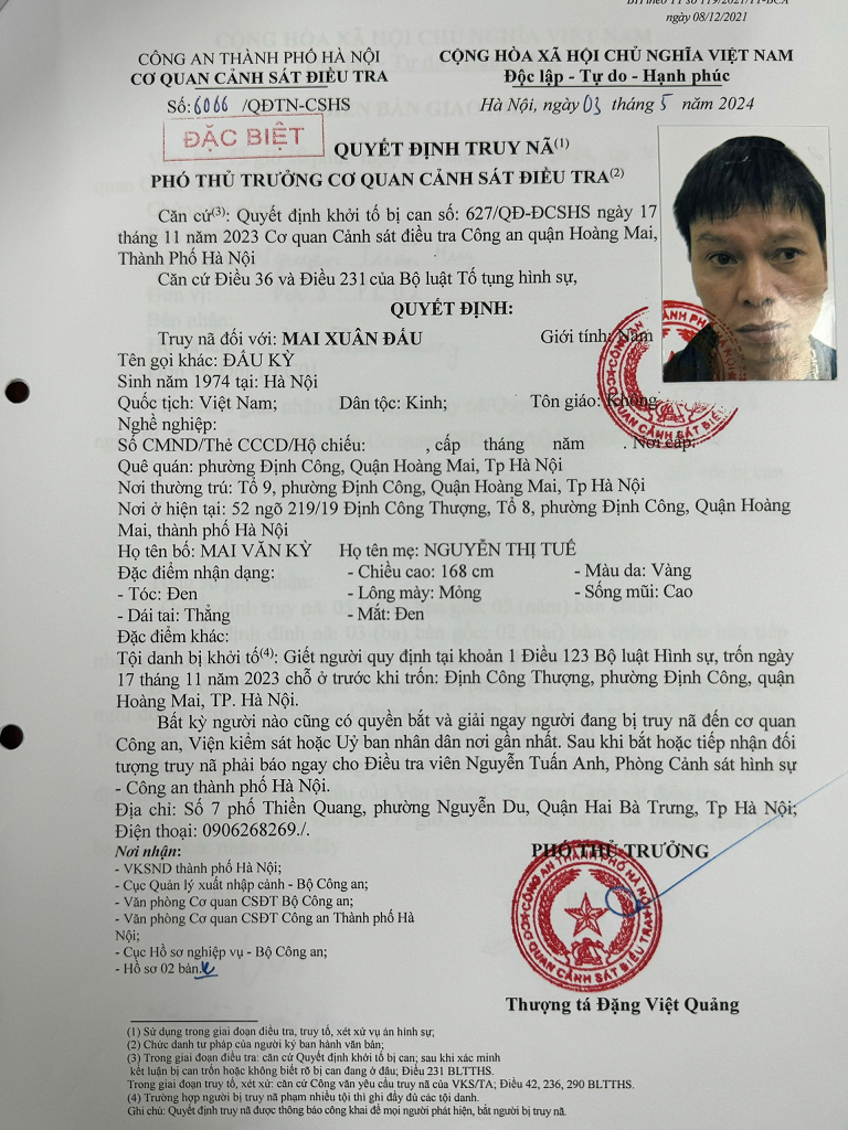 Truy nã đối tượng Mai Xuân Đấu về tội giết người 