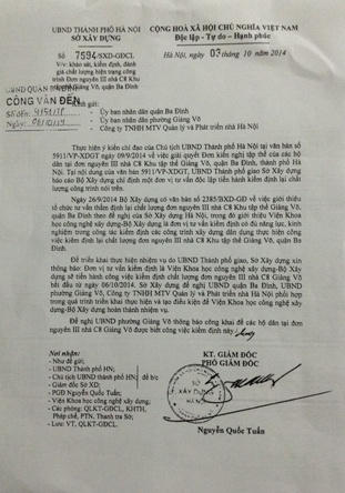 Bộ Xây dựng thẩm định lại chất lượng tòa nhà C8 - Giảng Võ