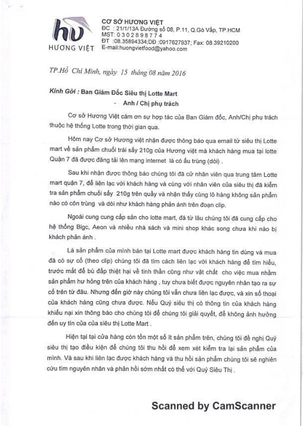 Chuối sấy khô có “giòi”: Cơ sở Hương Việt thu hồi toàn bộ sản phẩm để kiểm tra