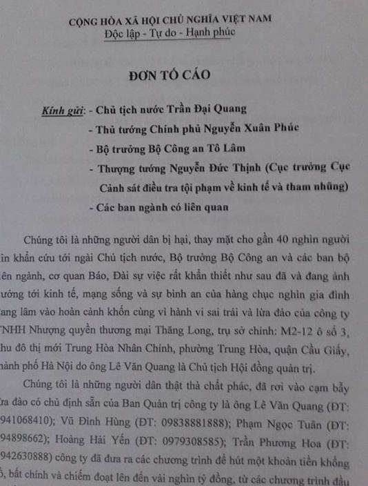 Công ty Nhượng quyền thương mại Thăng Long bị tố lừa đảo nhiều tỉ đồng