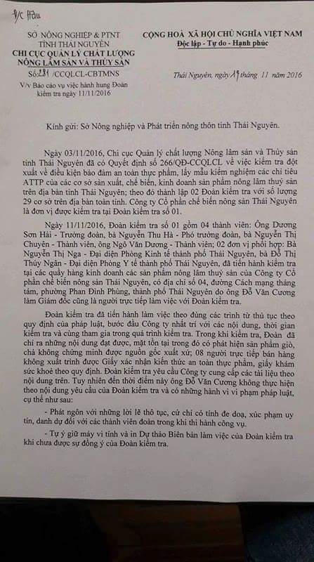 Giám đốc công ty chế biến nông sản Thái Nguyên hành hung lãnh đạo Ban kiểm tra liên ngành 