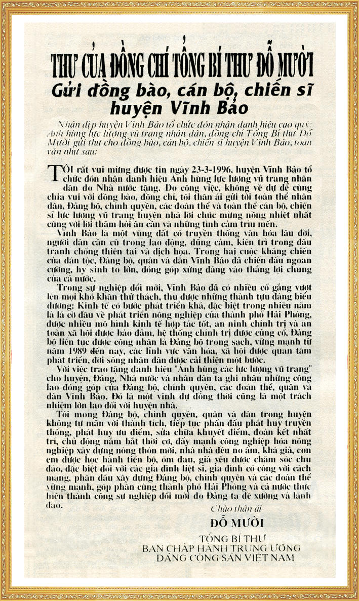 Hình ảnh quý hiếm về Nguyên Tổng Bí thư Đỗ Mười tại huyện Vĩnh Bảo