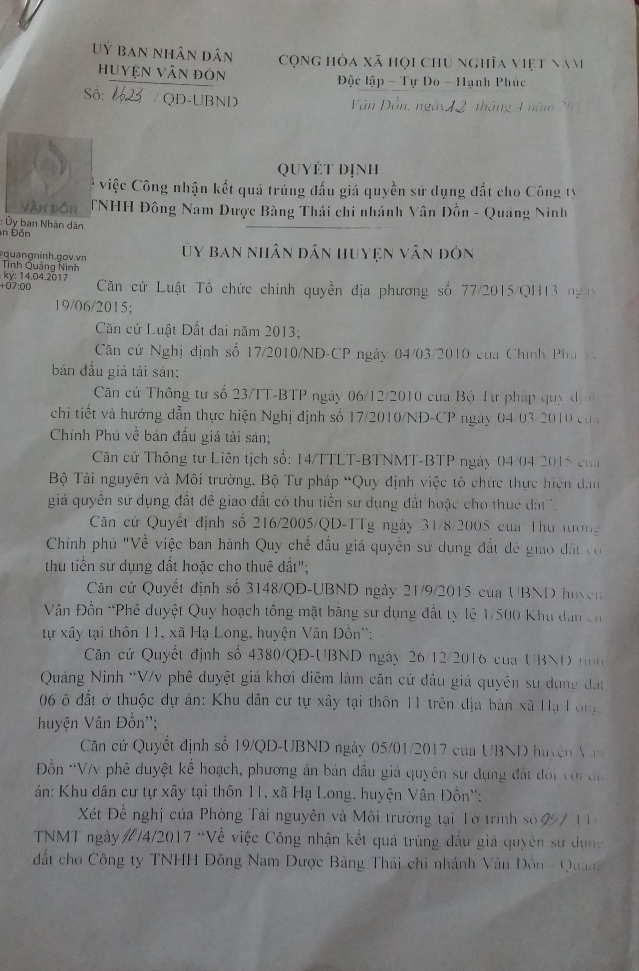 Doanh nghiệp “chen chân” hốt trọn đất phiên đấu giá, Phó chủ tịch huyện Vân Đồn ký phê duyệt sai thẩm quyền?