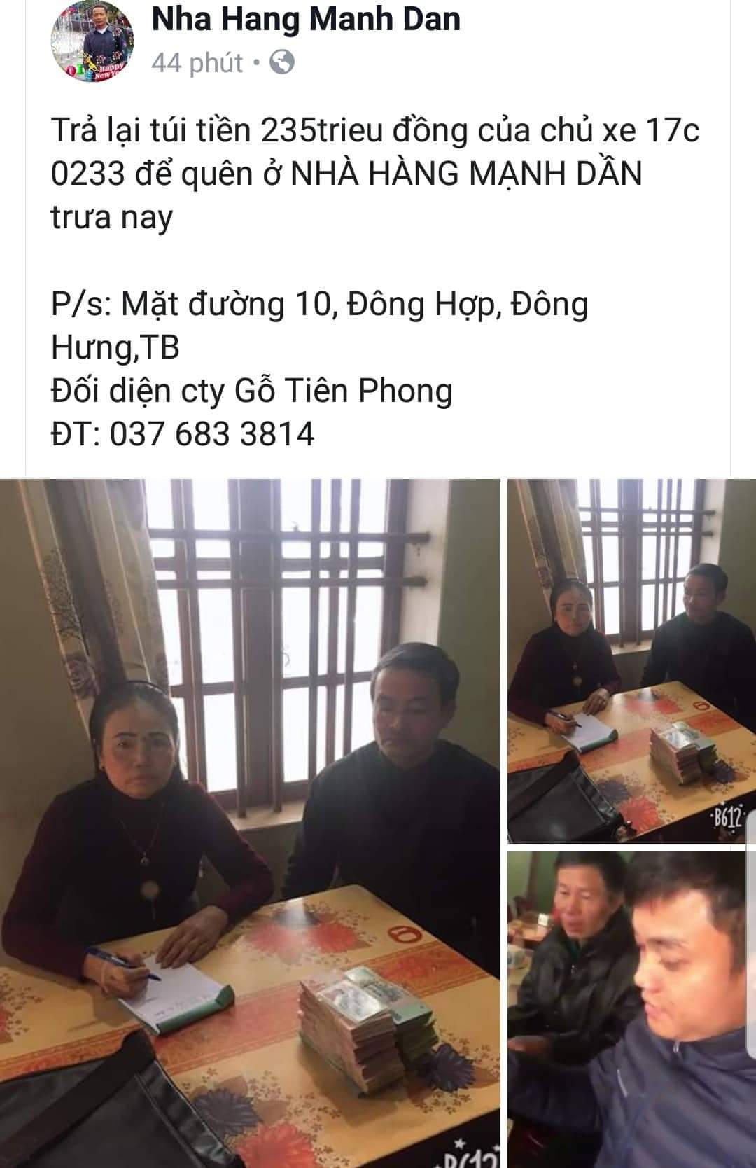 Đầu năm mới, vợ chồng chủ quán cơm trả 235 triệu đồng cho khách để quên