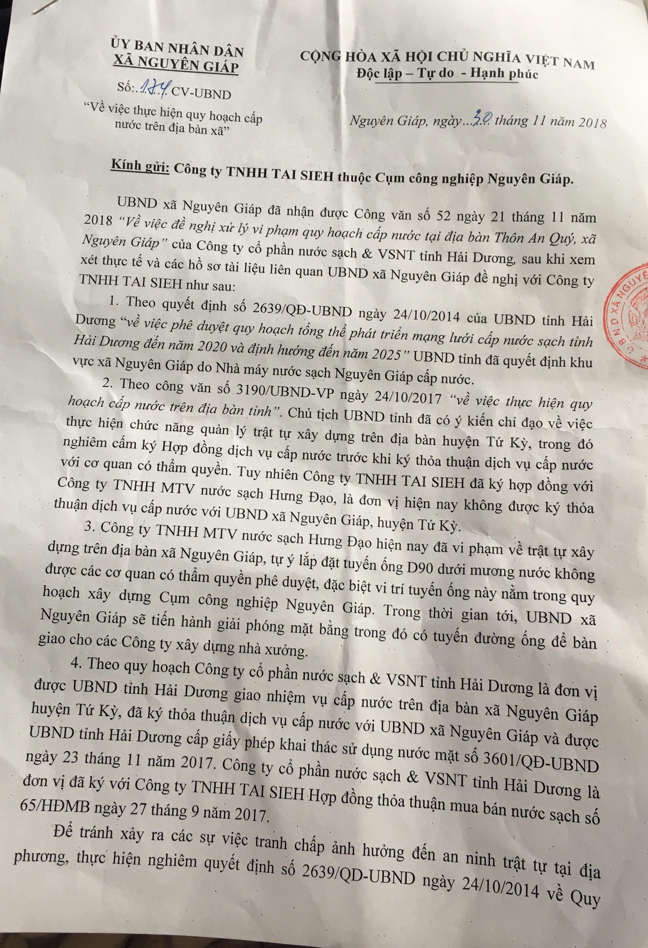 Trạm cung ứng nước sạch xã Tam Kỳ ( Kim Thành- Hải Dương):  Hệ lụy của việc “dẫm” lên quy hoạch