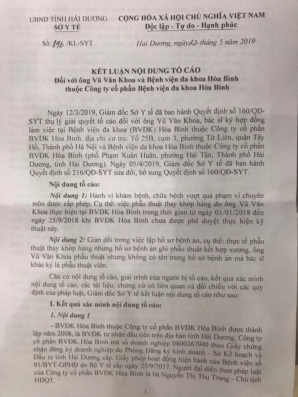  Vụ BVĐK Hòa Bình – TP. Hải Dương bị “tố” có sai phạm: Sở Y tế Hải Dương chỉ ra sai phạm rõ ràng, cụ thể