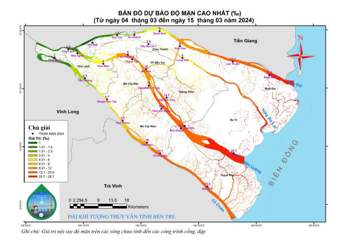 Cuối tháng 3, Bến Tre chịu đợt xâm nhập mặn sâu nhất mùa khô năm nay 