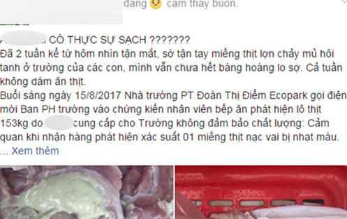 'Thịt lợn có mủ' trong bếp ăn của trường Đoàn Thị Điểm Ecopark