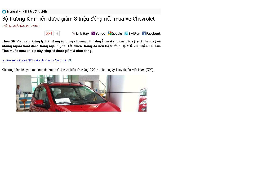 Tức giận trước “quảng cáo” Bộ trưởng Kim Tiến được giảm giá nếu mua ôtô