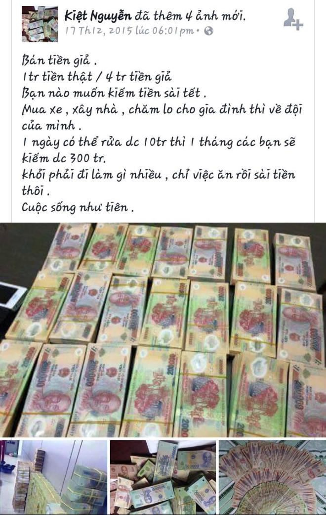 Cảnh giác với chiêu trò lừa bán tiền giả trên mạng xã hội