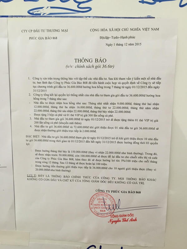 Công ty Phúc Gia Bảo có dấu hiệu huy động tài chính trái phép?!