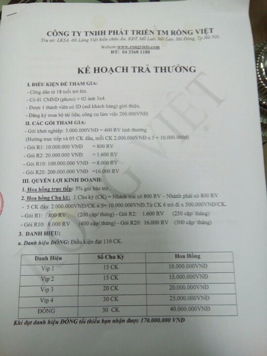 Công ty Rồng Việt ngang nhiên kinh doanh đa cấp trái phép