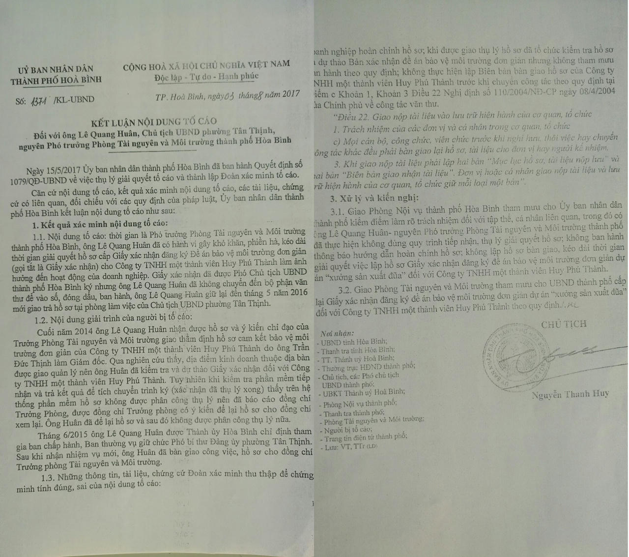 Hòa Bình: Kết luận vụ cán bộ “om” hồ sơ khiến doanh nghiệp khốn đốn