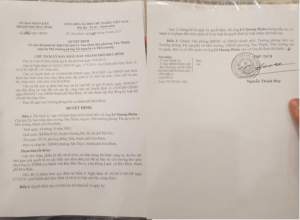 Hòa Bình: Kỷ luật Chủ tịch phường Tân Thịnh vì “hành” dân