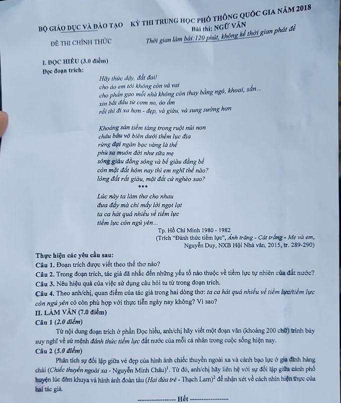 Đề môn Văn hay nhưng khó đạt điểm cao?
