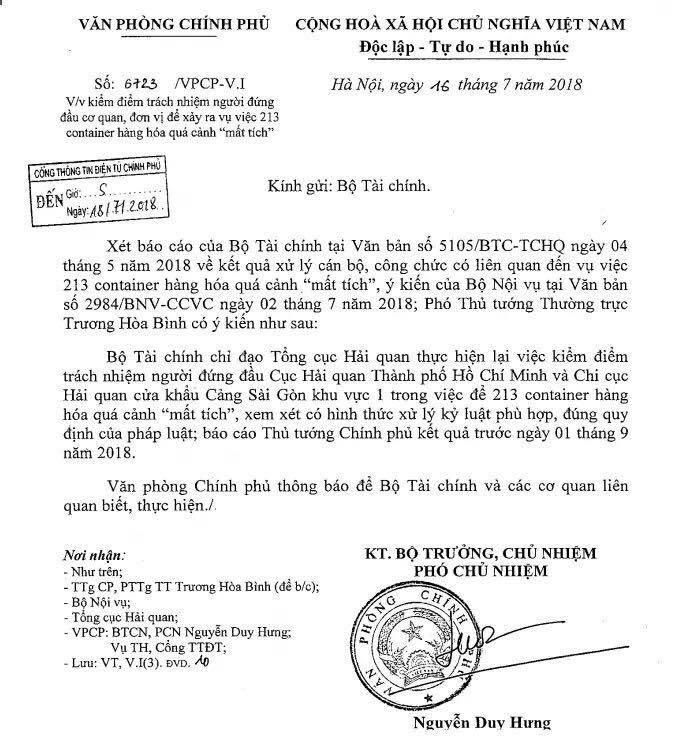 Chính phủ yêu cầu kiểm điểm lại trách nhiệm người đứng đầu trong vụ 213 container mất tích